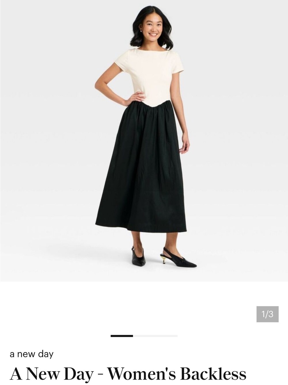 a new day Cream Top with Black Midi Skirt